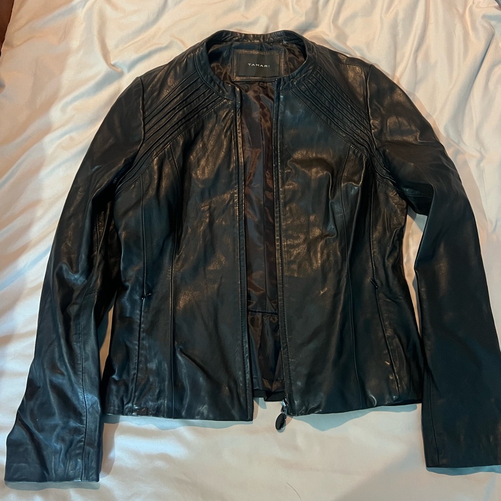 Tahari Women's Dark Leather Jacket